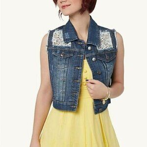 Rue21 Crochet Lace Sleeveless Denim Vest - Size Small